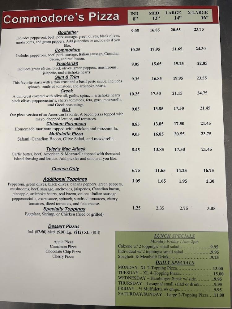 Commodore's Pizza of Amite Menu image 1